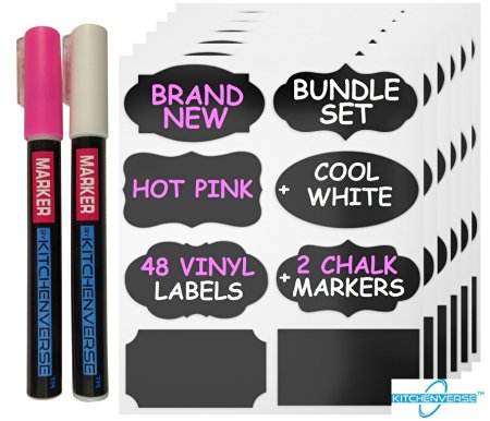 ★Limited Time Sales★ Black Chalkboard Labels Set 2 Liquid Chalk 3mm Markers Pink White Round Chisel Duo Tip No Hassle Large Size 3.5" x 2" Labels Water Proof Reusable Removable for Any Decorations