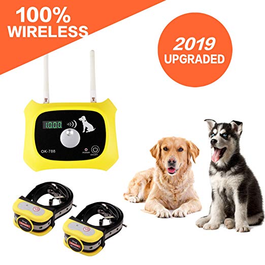 JUSTSTART Wireless Dog Fence Electric Pet Containment System, Safe Effective Anti Over Shock Design, Adjustable Control Range Up to 1000 Feet & Display Distance, Rechargeable Waterproof Collar