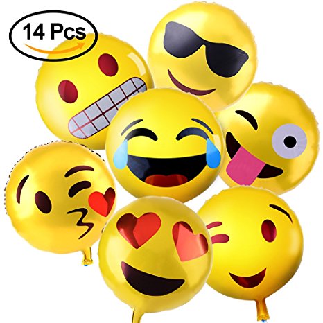 Kuuqa 18" Reusable 7 Facial Expression Emoji Mylar Party Balloons Emoji Balloons Emoji Party Supplies（14pcs）