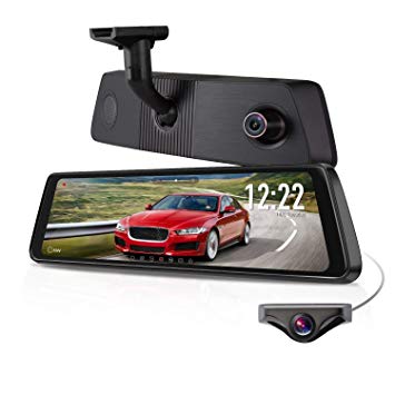 X1PRO Rear View Mirror Dash Cam 9.88” Full Touch Screen Dual Lens with 1296P Front and 720P Super Night Vision Stream Media Backup Camera kit,LDWS,WDR,GPS,Auto-Brightness Adjusting