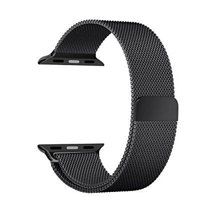 Apple Watch Band, UMTele Milanese Loop Stainless Steel Bracelet Smart Watch Strap with Unique Magnet Lock, No Buckle Needed for iWatch Apple Watch Band 38mm Black