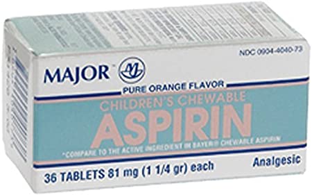 Major Pharmaceuticals Chewable Low-Dose Aspirin 81mg Tablets, Orange Flavor, 36 Count
