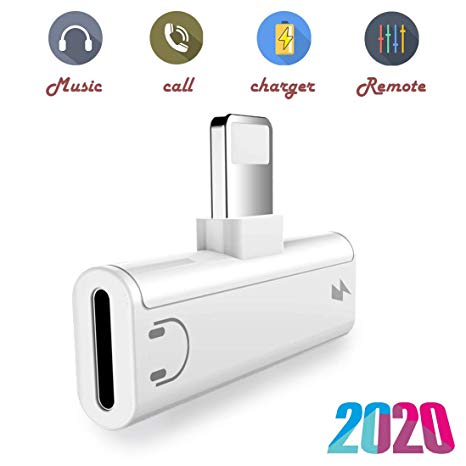Headphone Jack Adapter Earphone for iPhone 11 Dual Adapter Splitter Charger and Headphones Dongle Compatible with iPhone 11Pro max/XR/XS/X/7/8 Plus Aux Audio & Call Support All iOS-White
