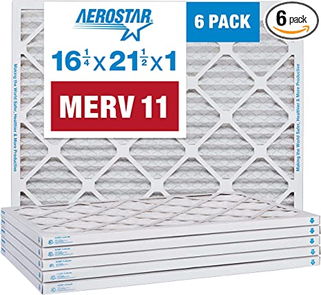 Aerostar 16 1/4x21 1/2x1 MERV 11 Pleated Air Filter, AC Furnace Air Filter, 6 Pack (Actual Size: 16 1/4" x 21 1/2" x 3/4")