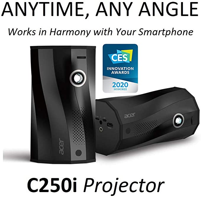 Acer C250i Anytime, Any Angle Full HD Projector with Auto Portrait Projection, Any Angle Projection, Built-in Wireless Projection, Built-in Battery & Bluetooth Speaker (MR.JRZ11.00B)