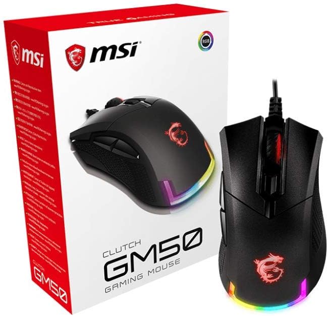 MSI Clutch GM50 Gaming Mouse, 7200 DPI, 20M Omron Switches, Optical Sensor, Ergonomic Design, RGB Mystic Light Compatible, PC/Mac