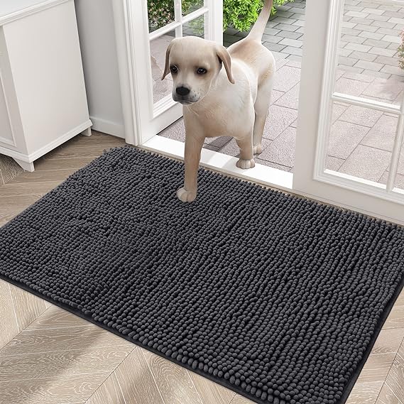 OLANLY Dog Door Mat for Muddy Paws, Absorbs Moisture and Dirt, Absorbent Non-Slip Washable Mat, Quick Dry Microfiber, Mud Mat for Dogs, Entry Indoor Door Mat for Inside Floor(36x24 Inches, Dark Grey)