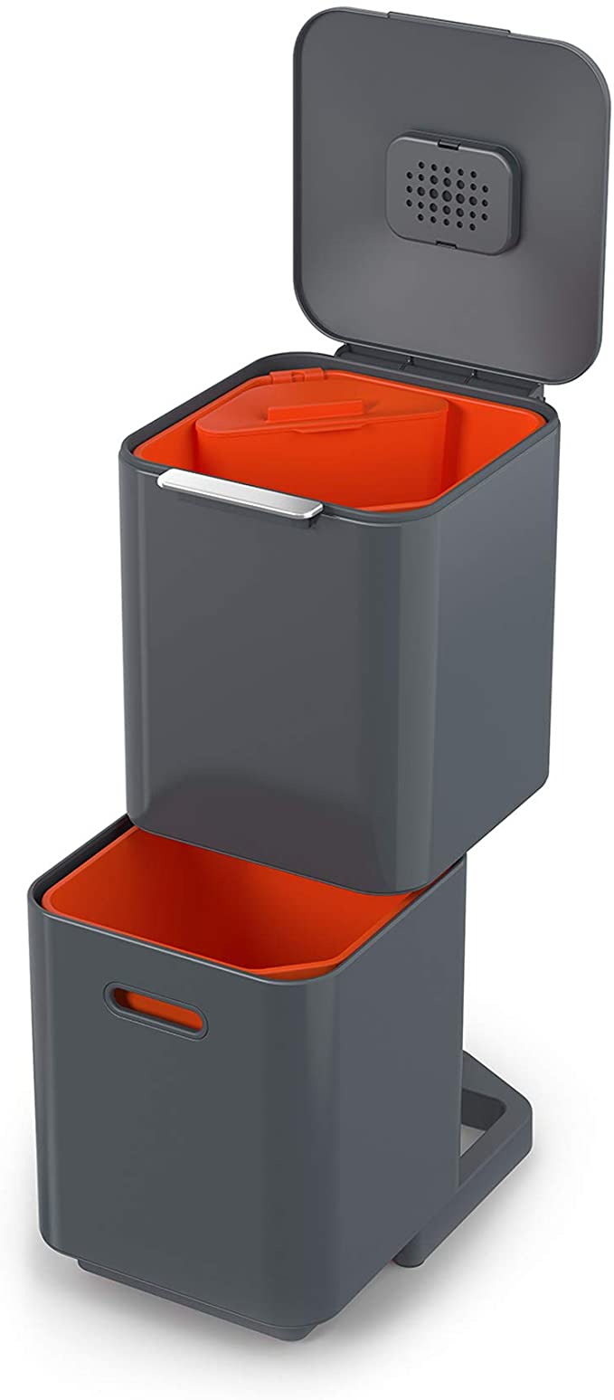 Joseph Joseph Intelligent Totem Compact 40-Litre Waste Separation & Recycling Unit-Graphite, 40 Liter/10.6 Gallon