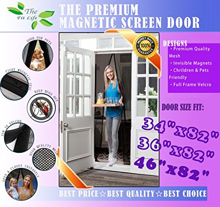 TheFitLife Premium Magnetic Screen Door Curtain Full Frame Super Velcro Made from Deluxe Fine Heavy Duty Mesh Keeps the bug OUT Strong magnets ensure even the strongest winds won't blow the mesh open