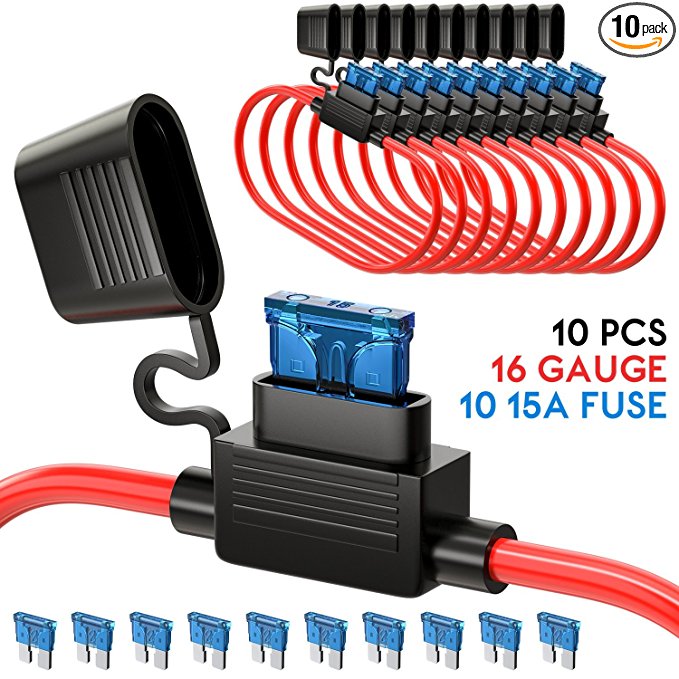 10Pack Inline Fuse Holder Car Add-a-circuit Fuse TAP Adapter 16AWG ATC/ATO 20AMP Blade Fuse Automotive Fuse Holder with 10 pcs 15 AMP Fuses - UNEEDE