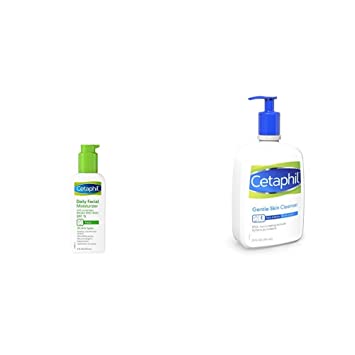 Cetaphil Daily Facial Moisturizer with Sunscreen Broad Spectrum SPF 15, Fragrance Free, 4 oz (Pack of 2) and Cetaphil Gentle Skin Cleanser for All Skin Types, 20 Fl Oz (Pack of 1)