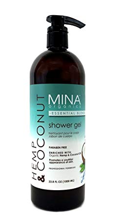 Hemp & Coconut Oil Shower Gel 33.5 ounce Liter (Paraben FREE) with Pump by Mina Organics. Factory Fresh!