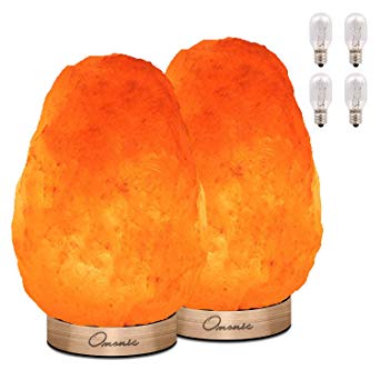 Omonic 2 Pcs (2-3kg 18-25cm Height Each)Pink Himalayan Rock Salt Crystal Table Desk Night Light Lights Lamps Lamp Copper Anti Rust Metal Base, Dimmer Control, UL Approved Electric Wire 4 Bulbs Include