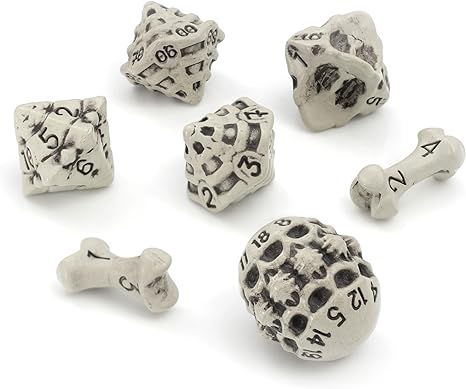 DND Dice Set - Set of 7 Polyhedral Skull & Bone RPG Dice - D20, D12,�0, D10, D8, D6 & D4 Sided. Cool & Unique Gift for Dungeons & Dragons, Warhammer, D&D, Pathfinder, D and D Accessories. (White)