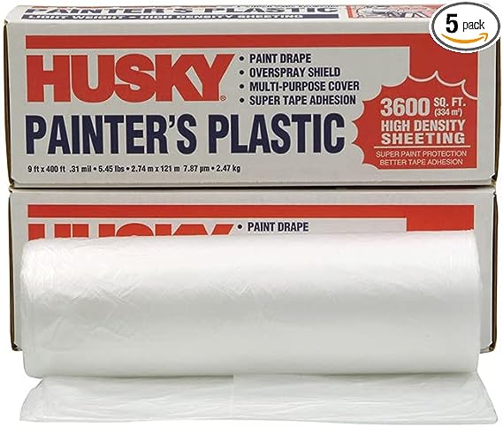 5-Pack of 9’ x 400’ Poly - America 03509H Husky .31-Mil High Density Painter’s Plastic