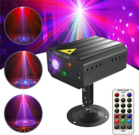 Disco Lights, Gvoo Sound Activated Party Light LED Stage Projector 6 Colours 24 Patterns with Remote Control for Home Outdoor Holidays Parties and Birthday