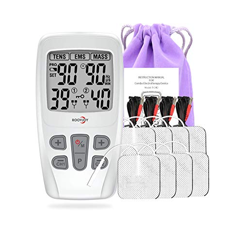 ROOVJOY TENS Unit 3 in 1 EMS Muscle Stimulator Pain Relief FDA Cleared Combo Dual Channels 22 Modes with 8 Tens Electrodes Tens Machine