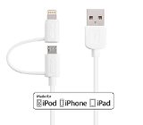 Apple MFi Certified Skiva USBLink 32 ft Lightning Duo 2-in-1 Sync and Charge Cable with Lightning and microUSB connectors for iPhone 6 6Plus iPad Air mini Samsung and more Model No CB104