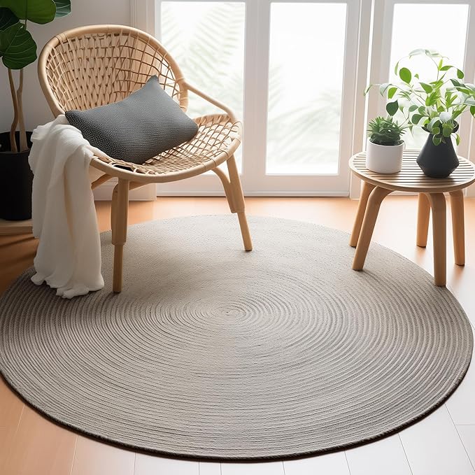 Super Area Rugs Gray Braided Rug Country Dining Room Braided Rugs - Durable Primitive Rug - Round 4' X 4'