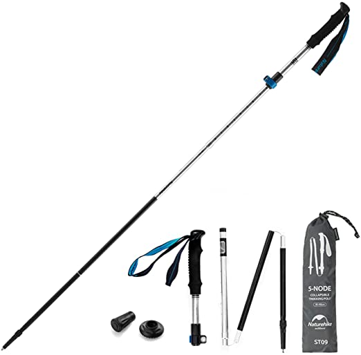 Naturehike Collapsible Trekking Pole - Adjustable Hiking or Walking Stick Aluminum 7075 - Lightweight Foldable Quick Lock Stick for Women Men