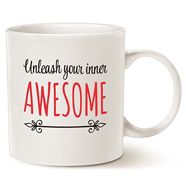 MAUAG Funny Inspirational Mug Christmas Gifts - Unleash Inner Awesome Funny Quote Ceramic Coffee Cup White, 14 Oz by LaTazas