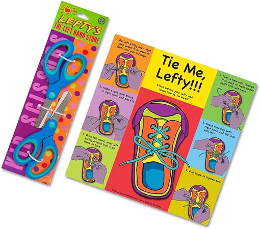 Teach a Child How to Tie Shoes Using Their Left Hand Instruction Card Plus Two Blue Left-Handed Scissors for Kids - Blue