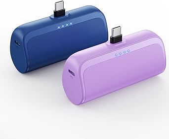 [2 Packs] Small Portable Charger 5200mAh, PD Fast Charging USB C Power Bank, Cordless Android Charger Battery Pack Compatible with Samsung Galaxy S23/S22/S20, Moto, LG, Google Pixel (Purple Blue)