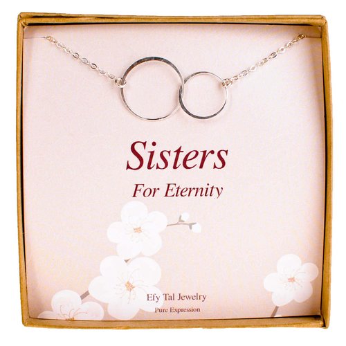 Sisters Necklace, Efy Tal Jewelry Sterling Silver Infinity Interlocking Double Circles on Card