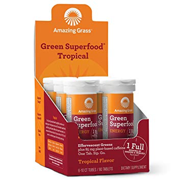Amazing Grass, Green Superfood Effervescent Energy, Flavor: Tropical, 60ct Tablets, with Green Tea Extract & B12 vitamins, Alkalizing Greens and Antioxidant Blend