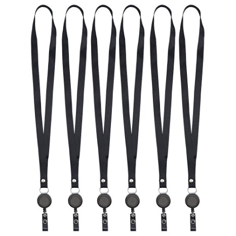 Mudder 6 Pack Retractable Badge Holder Reel Key Chain Reel with Lanyard Neck Strap for Key ID Cards, Black