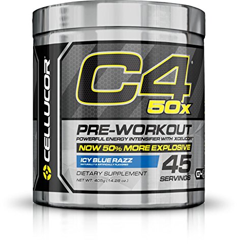 Cellucor C4 50x Pre Workout Powder, Extreme Energy, Icy Blue Razz 45 Servings (405g)