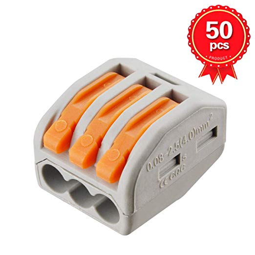 XHF 50 Pcs 222-413 Lever-nuts 3 Conductor Combination Compact Wire Connectors 3 Port Fast Connection Terminal 28-12 AWG Suitable for Multiple Types of Wires