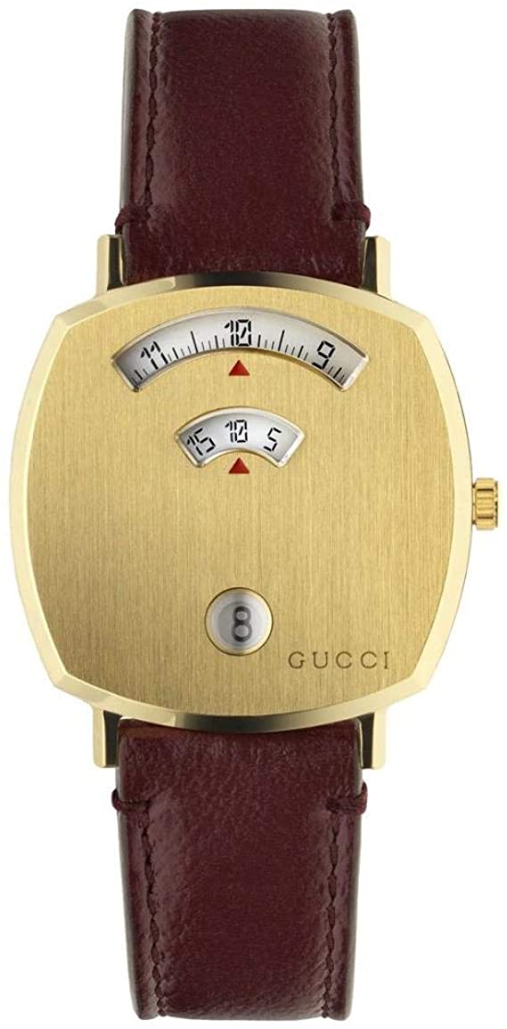 Gucci Gucci Grip Gold Dial/Brown Leather Strap One Size