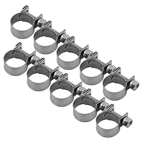 Hose Clamps, 10 PCS 304 Stainless Steel Pipe Clip Fuel Line Tube Fastener Super Heavy Duty T Bolt Clamp 6mm-20mm All Sizes(14-16Mm)