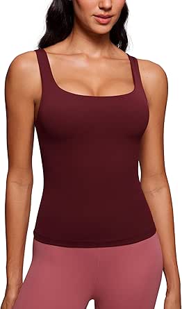 CRZ YOGA Butterluxe Workout Tank Tops for Women U Neck Padded Crop Tops Athletic Camisole Tops with Built in Bra