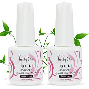 PrettyDiva Gel Nail Polish Base and Top Coat Set Soak Off UV LED Gel Nail Lacquer ( Base and No Wipe Top Coat)