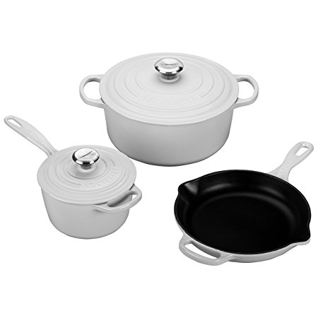 Le Creuset 5 Piece Signature Enameled Cast Iron Cookware Set, White