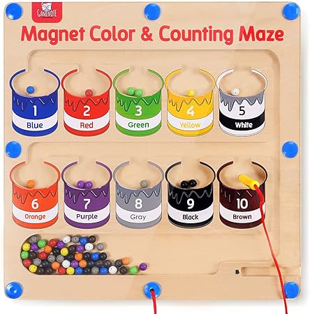 Gamenote Magnetic Color and Number Maze - Wooden Magnet Board Puzzles Toddler Activities Counting Matching Games Montessori Fine Motor Skills Toys