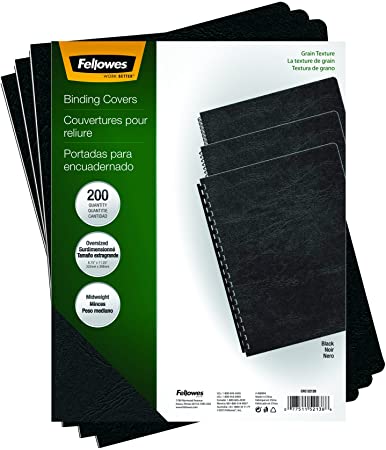 Fellowes Binding Presentation Covers, Oversize Letter, 200 Pack, Black (52138)