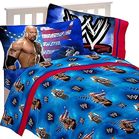 4pc WWE Wrestling Full Bed Sheet Set The Rock Wrestle Mania Bedding