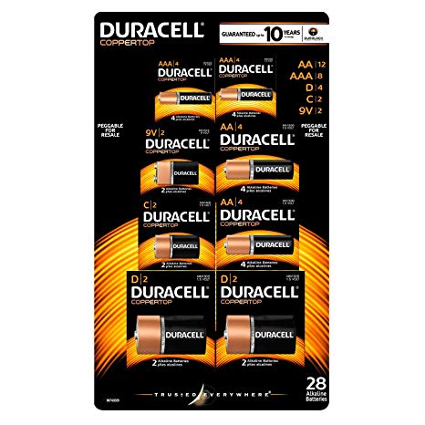 Duracell Coppertop Alkaline Batteries Assortment Pack AA 4 Count, AAA 4 Count, C 2 Count, D 4 Count, 9V 2 Count
