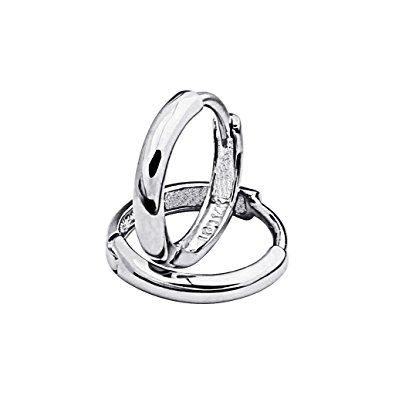 14k White Gold 2mm Thickness Hoop Huggie Earrings - 3 Different Size Available