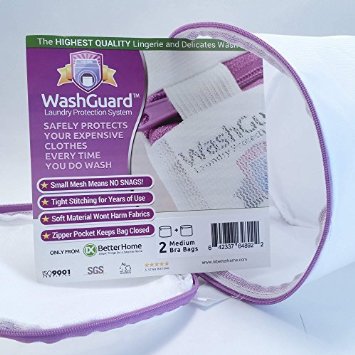 WashGuard - 2 Bra Wash Bags for Laundry - Ultra Fine Zippered Double Layer Mesh Wash Bags Will Protect Your Expensive Bras in the Washer No More Snags Bent Underwire or Napping Caused by Washing Fits One or More A - D Cups - 2 Pack