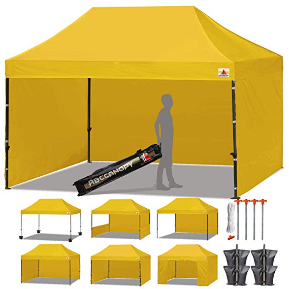 ABCCANOPY 18  Colors Deluxe 10x15 Pop up Canopy Outdoor Party Tent Commercial Gazebo with Enclosure Walls and Wheeled Carry Bag Bonus 4X Weight Bag and 2X Half Walls (Gold)