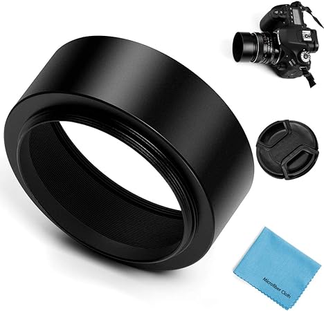 72mm Metal Standard Screw-in Standard Lens Hood Sunshade with Centre Pinch Lens Cap for Canon Nikon Sony Pentax Olympus Fuji Sumsung Leica Camera  Cleaning Cloth