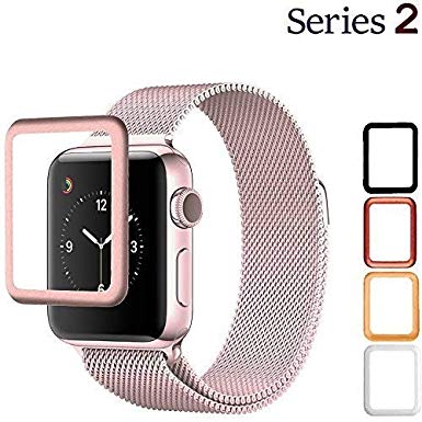 Josi Minea 3D Tempered Glass iWatch 38mm Screen Protector with Edge to Edge Coverage Anti-Scratch Ballistic Premium LCD Cover HD Shield Guard Compatible with Apple Watch Series 2 [ 38mm - Rose Gold ]
