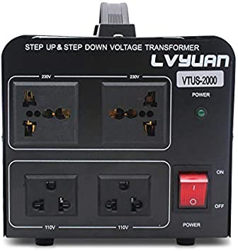 LVYUAN Voltage Transformer Converter 2000 Watt Step Up/Down Convert from 110-120 Volt to 220-240 Volt and from 220-240 Volt to 110- 120 Volt with 2 US outlets, 2 Universal outlets