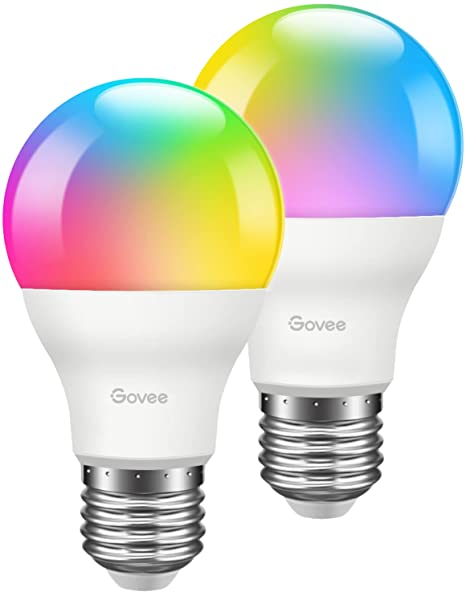 Govee LED Light Bulbs Dimmable, Music Sync RGB Color Changing Light Bulbs A19 7W 60W Equivalent, No Hub Required, Multicolor Decorative Bluetooth Light Bulb with APP, 2 Pack (Don't Support WiFi/Alexa)