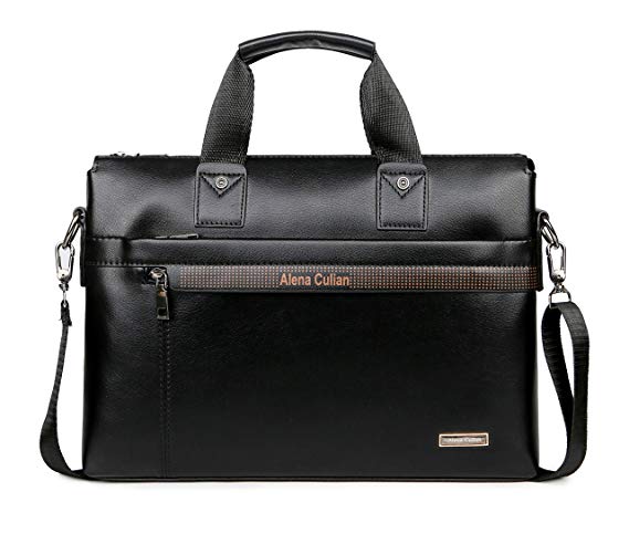 Man Briefcase Bag Leather Messenger Bag for 14'' Notebook Man Bag Shoulder Bag(black)