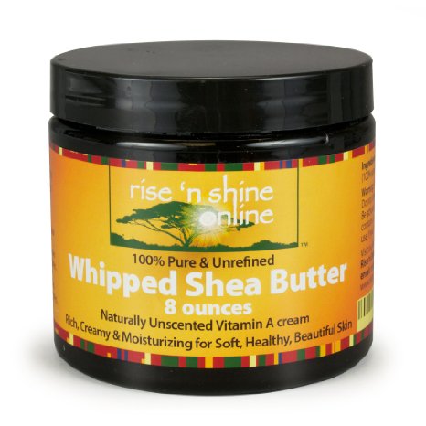 8 Oz Whipped Pure Raw African Shea Butter Cream - FREE EBOOK - 100 Natural Organic Moisture for Soft Skin and Natural Hair - Shea Body Butter Benefits Include Improving Blemishes Stretch Marks Scars Wrinkles Eczema and Dermatitis Unscented